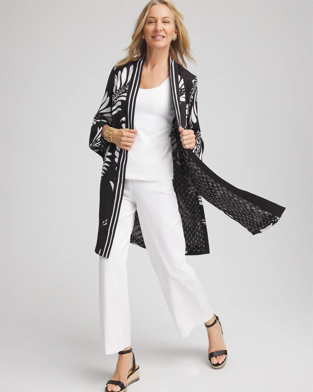 Chico's Outlet Black Tie-Front Long Kimono