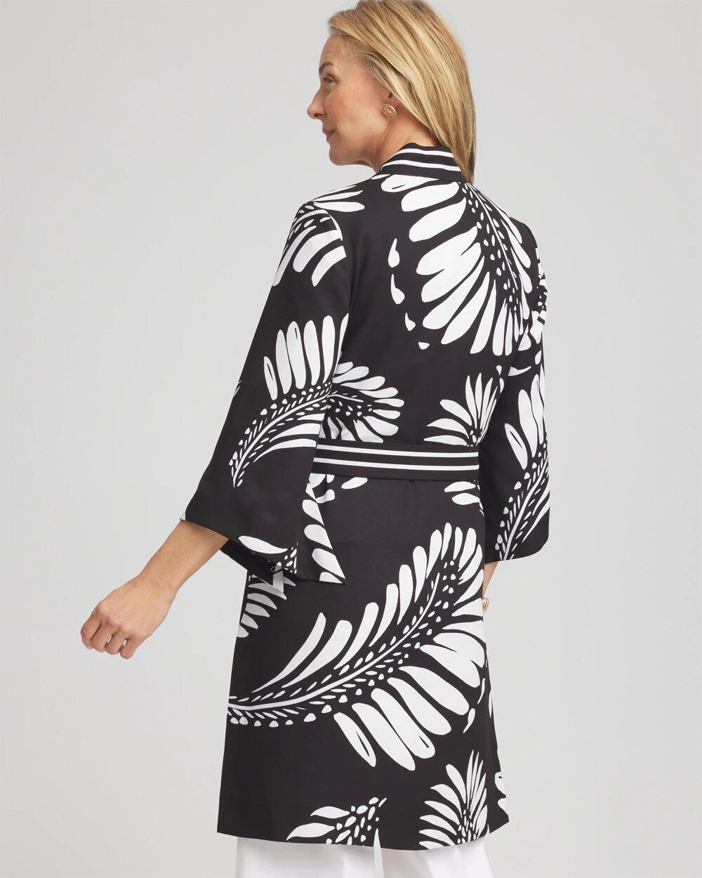Chico's Outlet Black Tie-Front Long Kimono