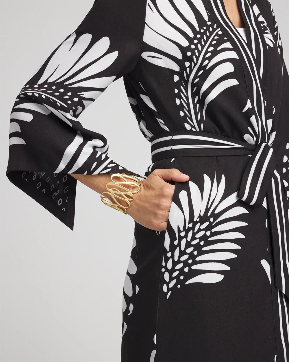 Chico's Outlet Black Tie-Front Long Kimono