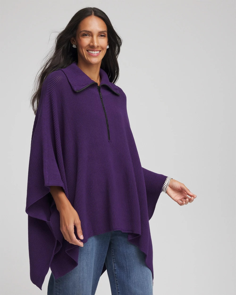 Chico's For Sale Purple Elixir Rhinestone Zip-Collar Sweater Poncho