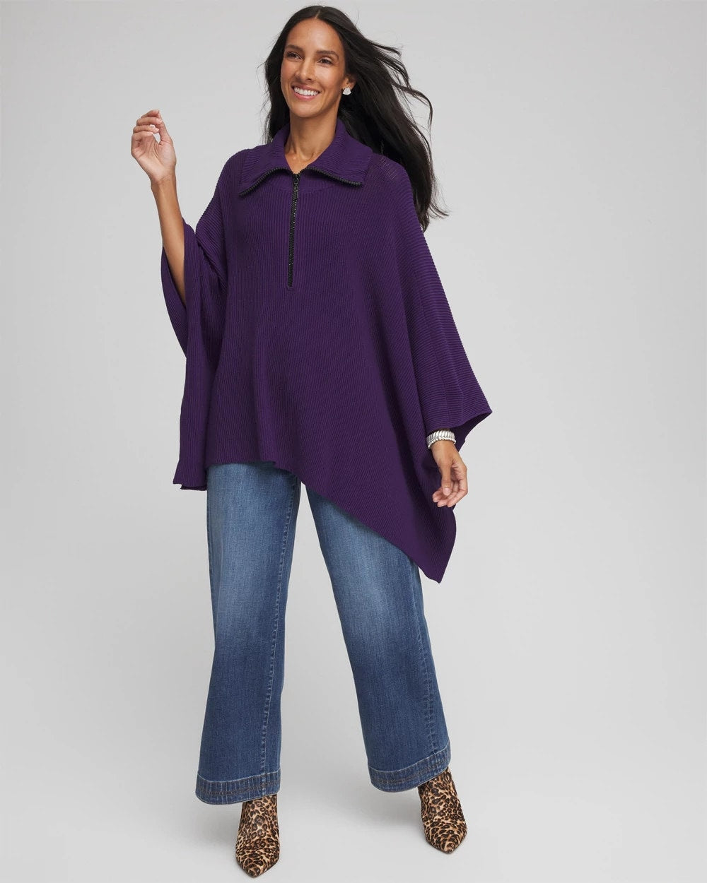 Chico's For Sale Purple Elixir Rhinestone Zip-Collar Sweater Poncho