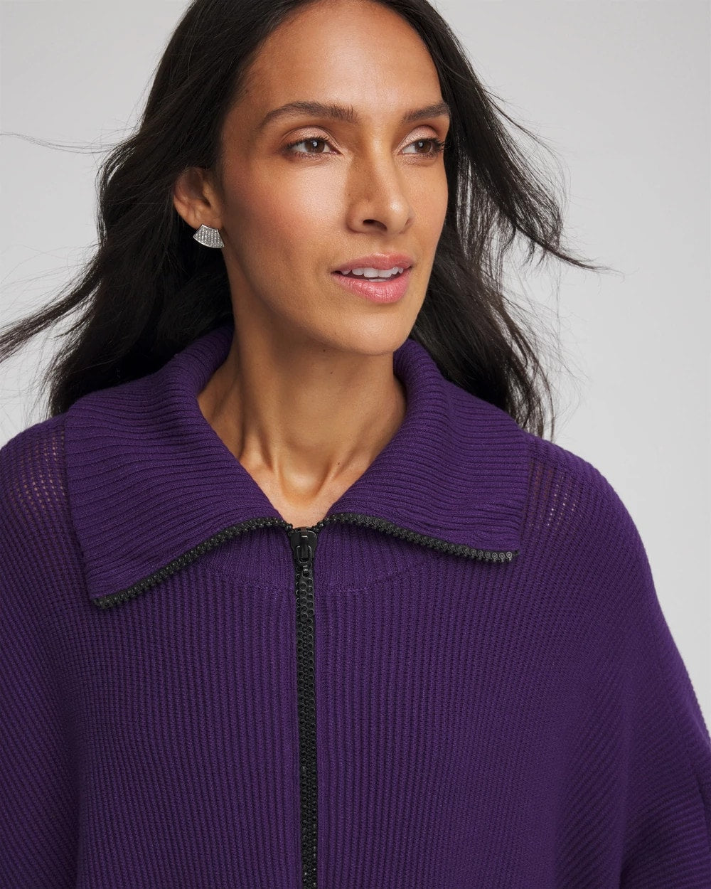 Chico's For Sale Purple Elixir Rhinestone Zip-Collar Sweater Poncho