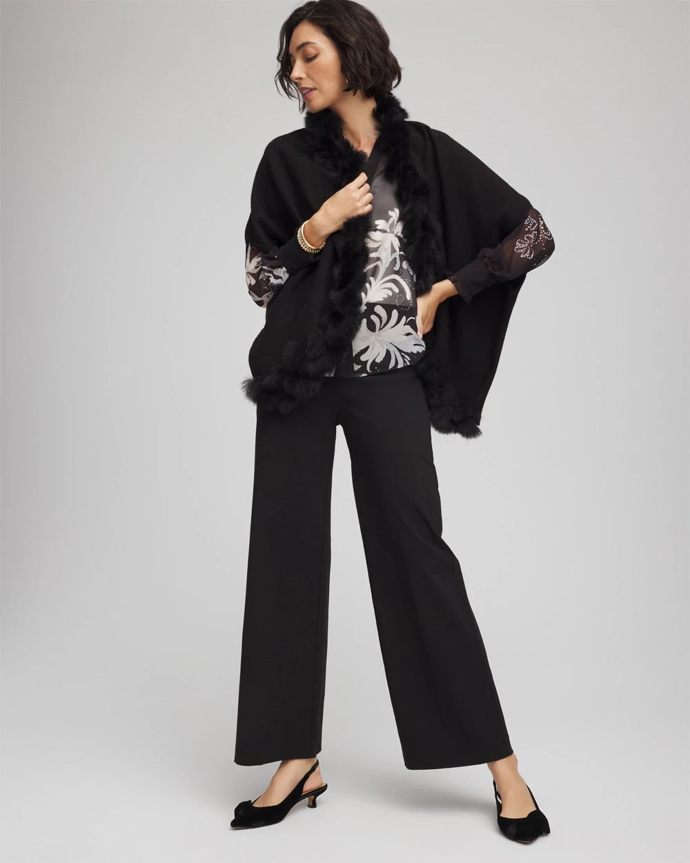 Chico's Online Black Faux Fur Cocoon