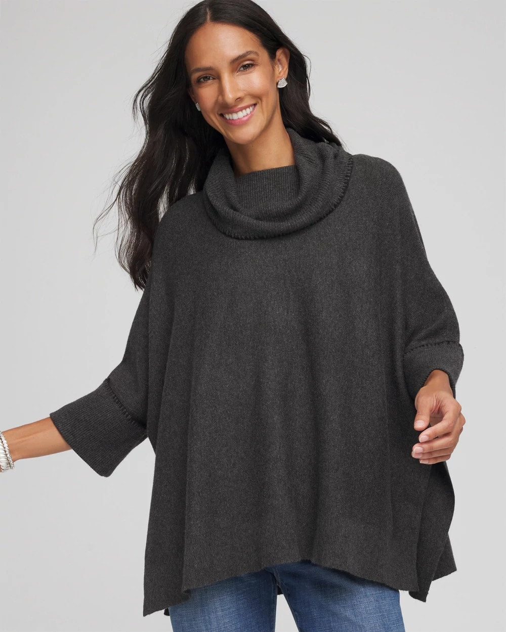 Chico's Discount Graphite Heather Gray Cowlneck Poncho