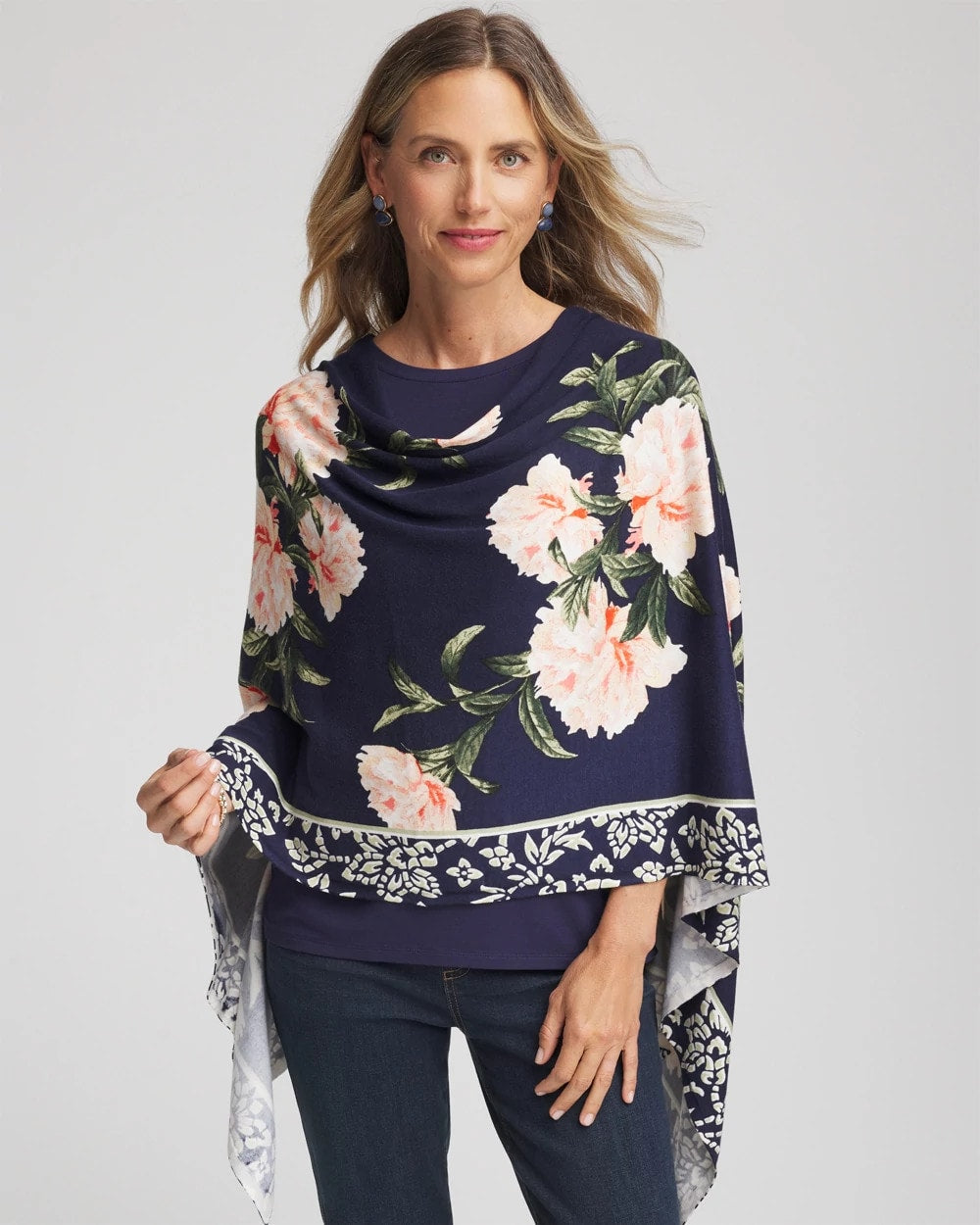 Chico's Sale Passport Blue Asymmetrical Convertible Sweater Poncho