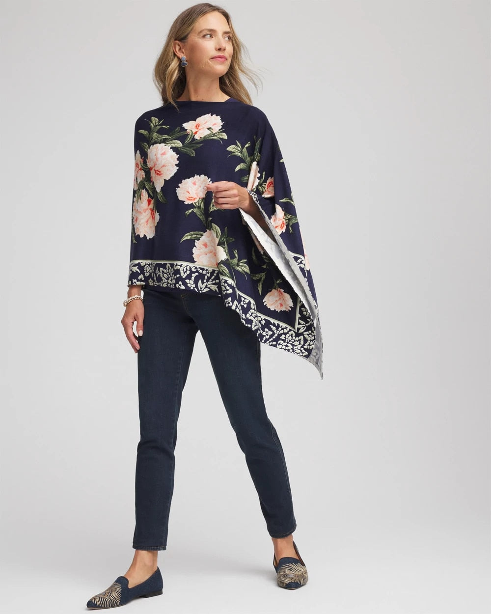 Chico's Sale Passport Blue Asymmetrical Convertible Sweater Poncho