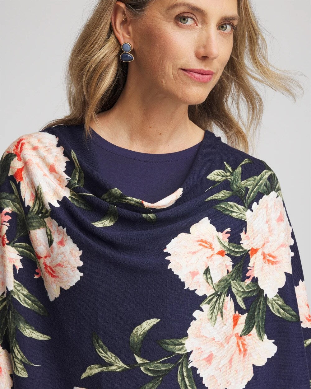 Chico's Sale Passport Blue Asymmetrical Convertible Sweater Poncho