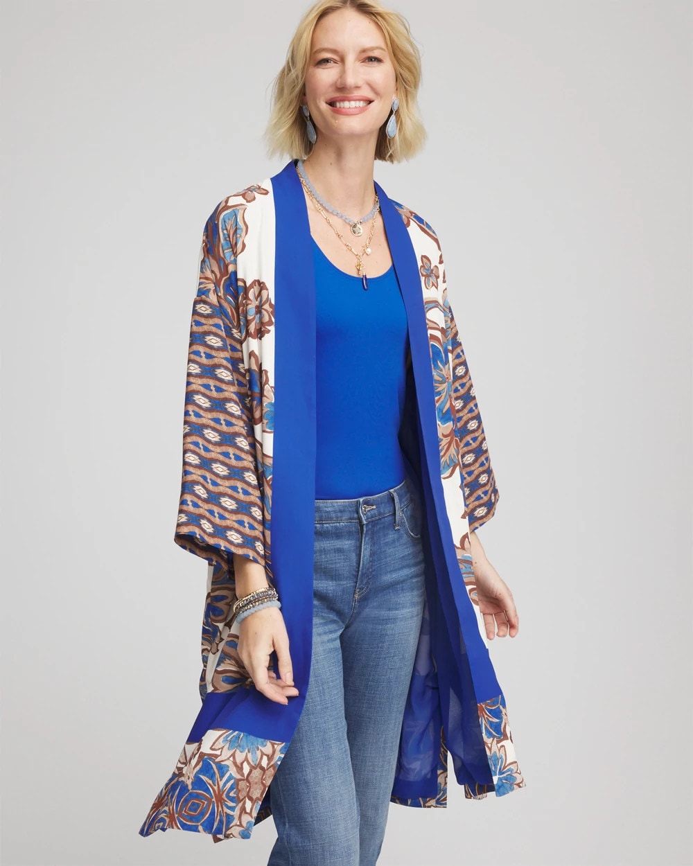Chico's Outlet English Cream Crepe Long Printed Kimono