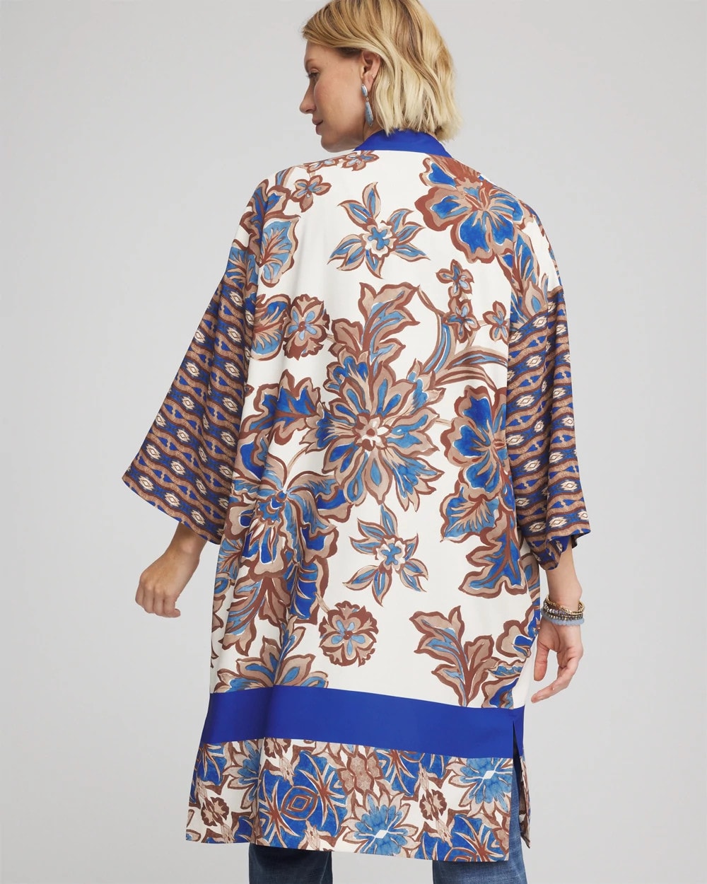 Chico's Outlet English Cream Crepe Long Printed Kimono