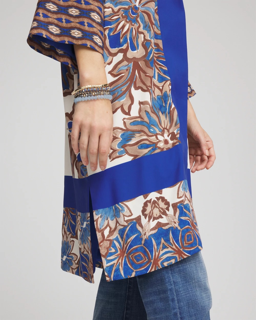 Chico's Outlet English Cream Crepe Long Printed Kimono