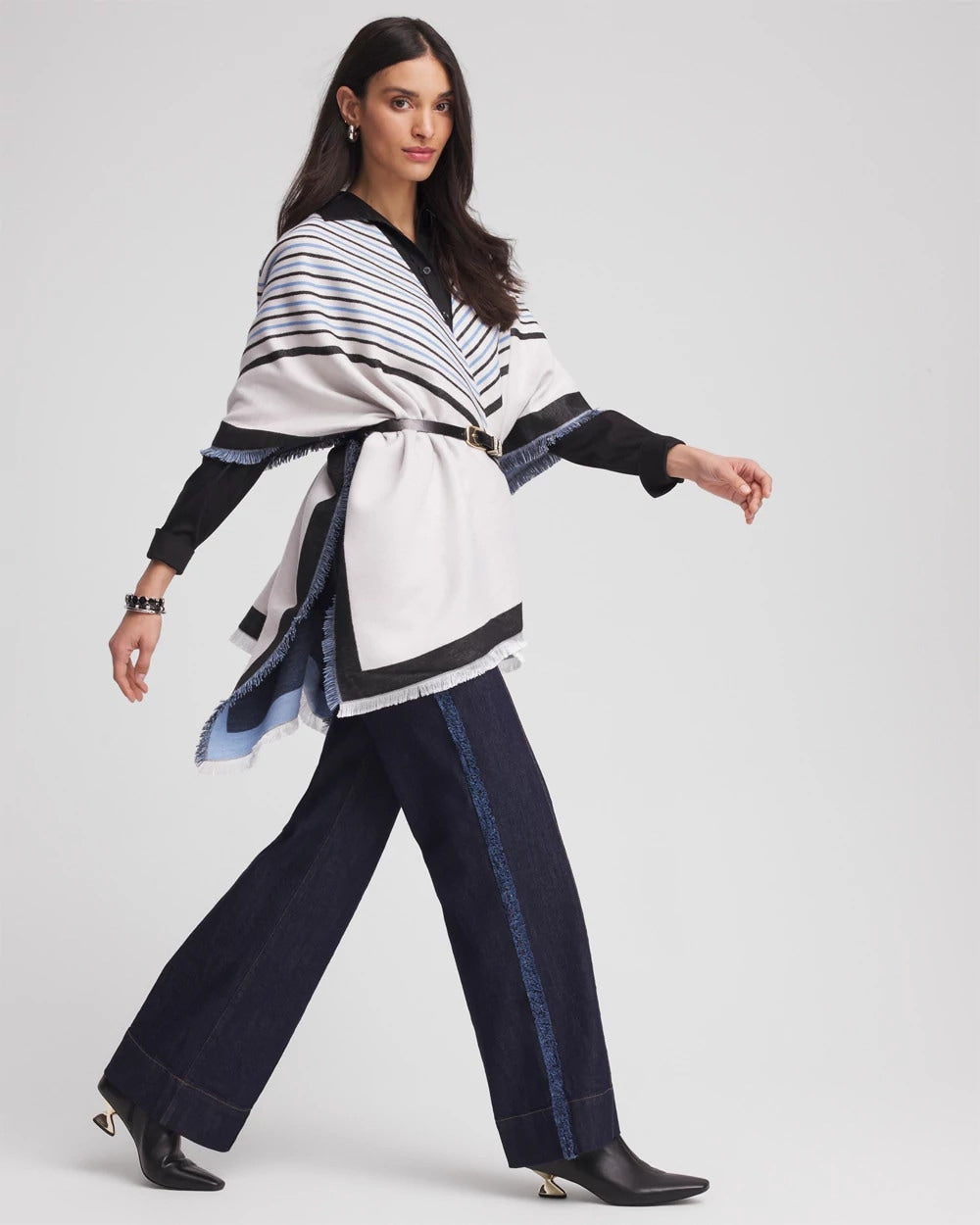 Chico's On Sale Passport Blue Woven Reversible Ruana