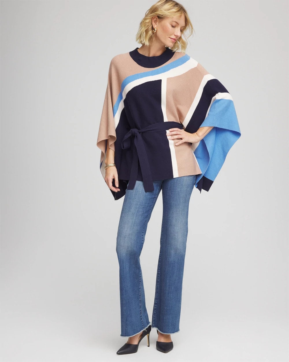 Chico's For Sale Passport Blue Belted Colorblock Poncho