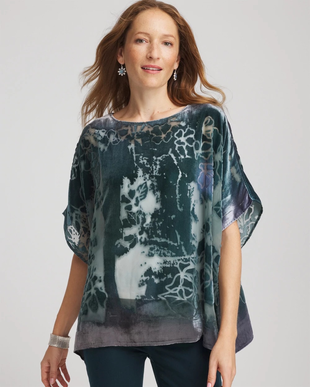 Chico's Online Striking Teal Velvet Burnout Passion Poncho