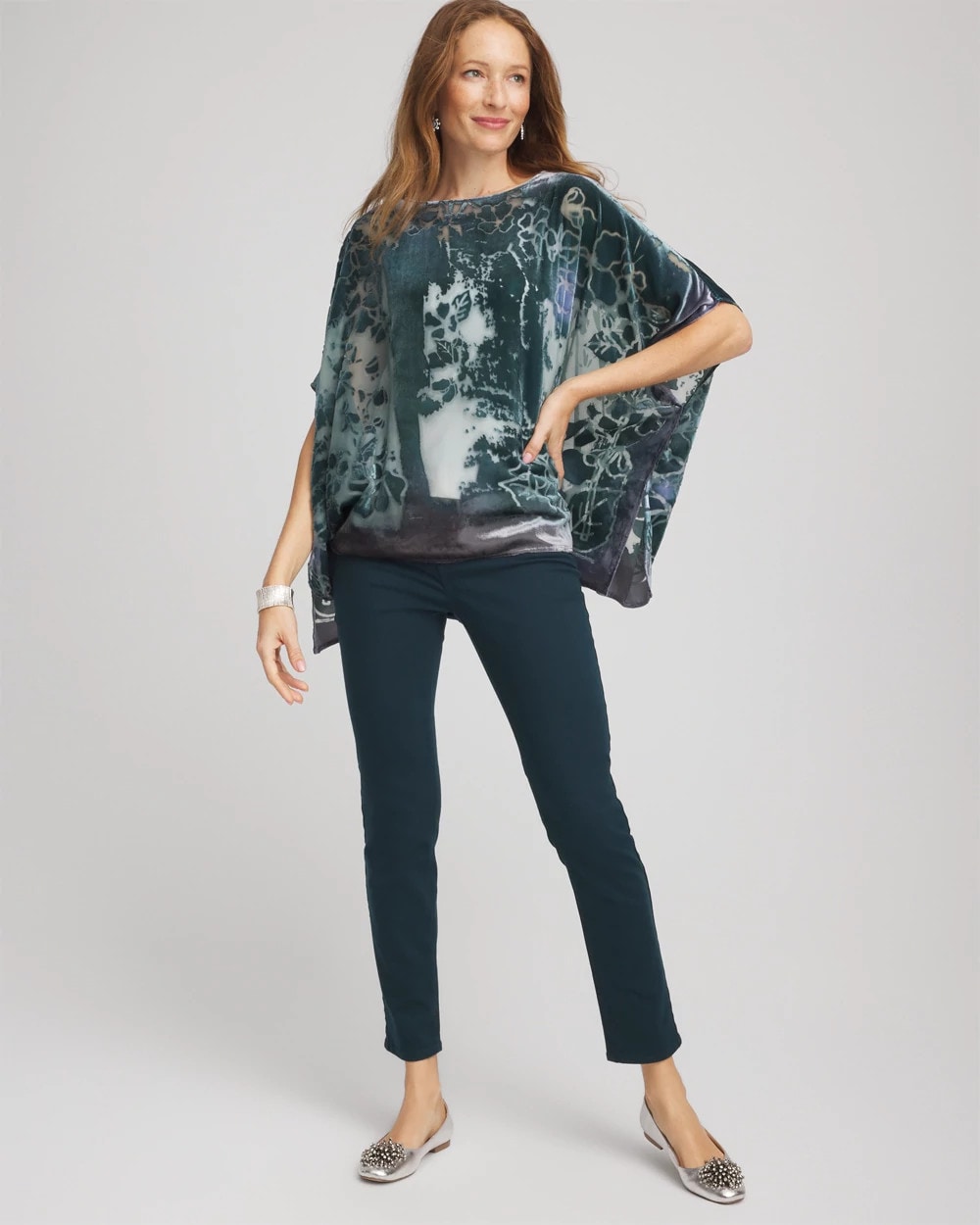 Chico's Online Striking Teal Velvet Burnout Passion Poncho