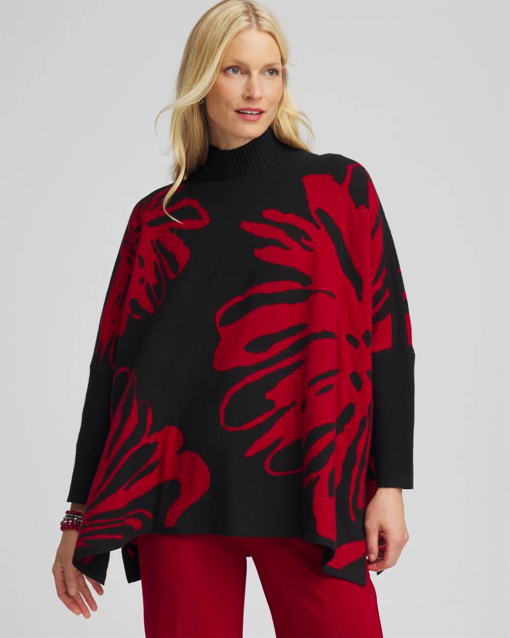 Chico's Discount Black Floral Poncho
