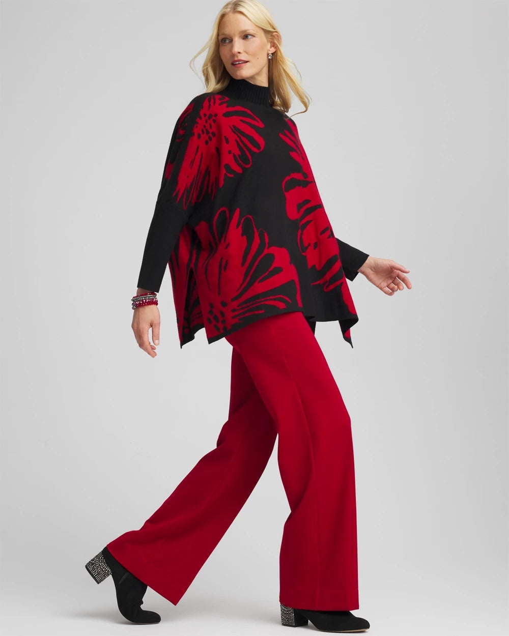 Chico's Discount Black Floral Poncho