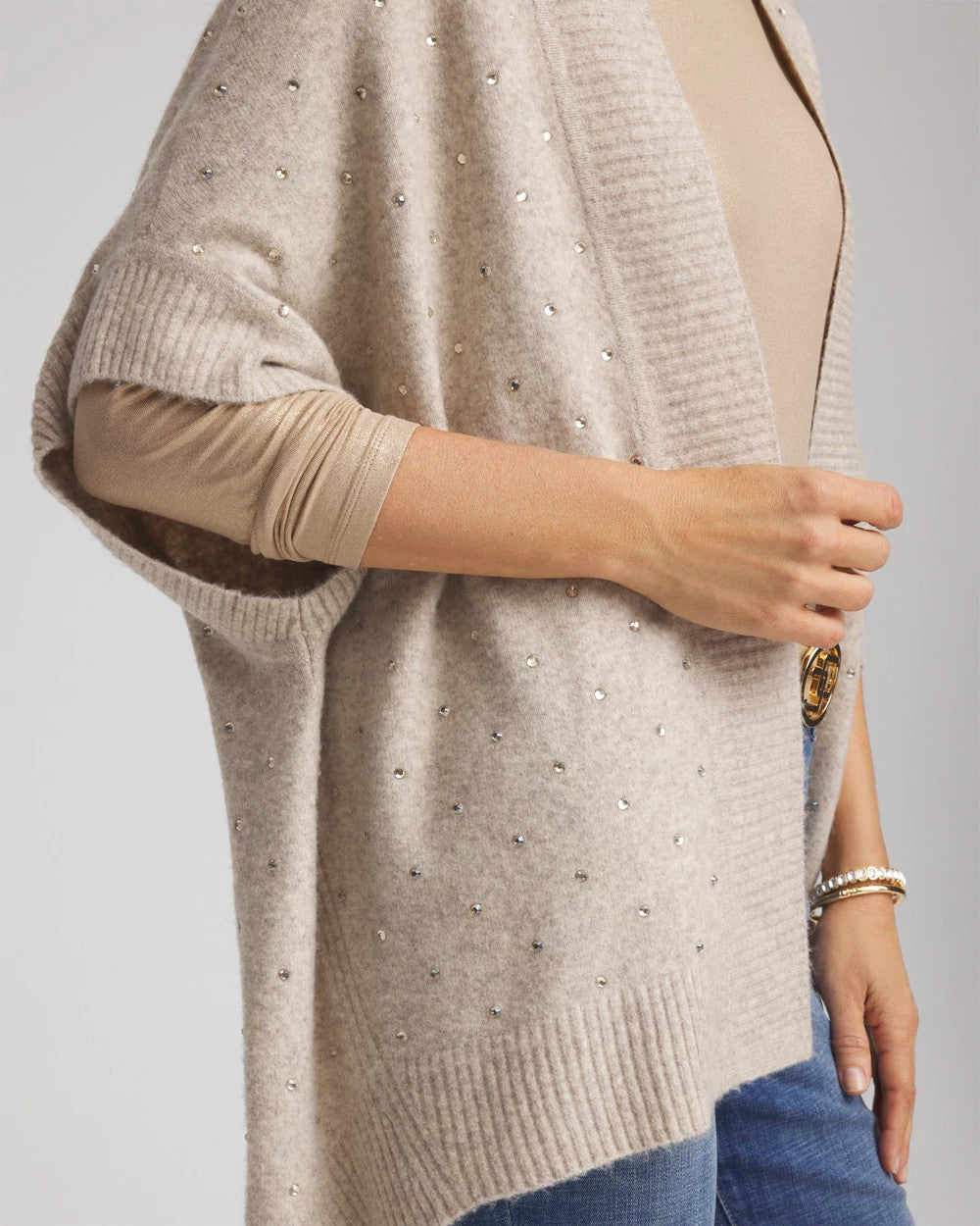 Chico's Sale Neutral Embellished Cocoon Ruana