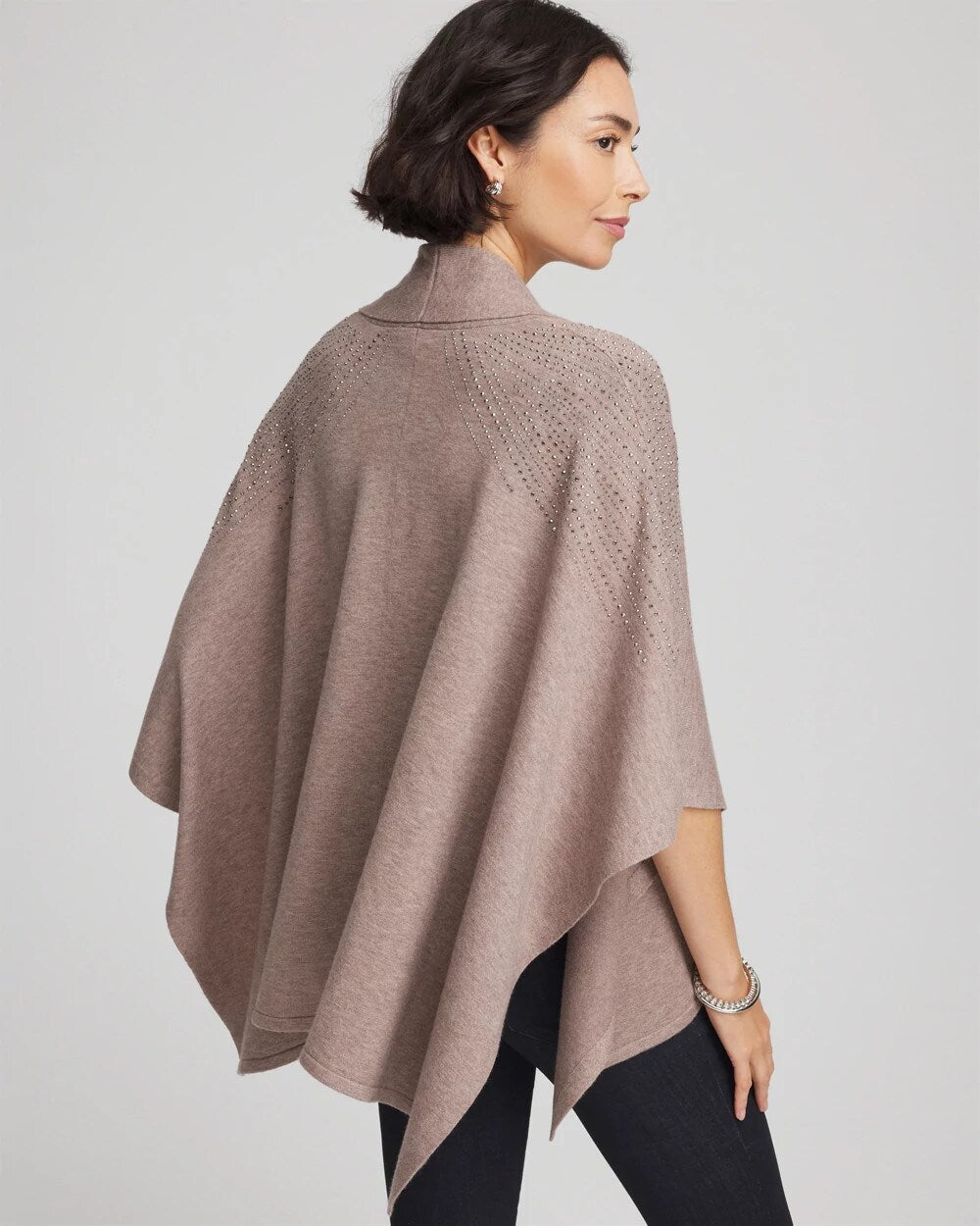 Chico's Outlet Taupe Heather Embellished Shawl Collar Ruana