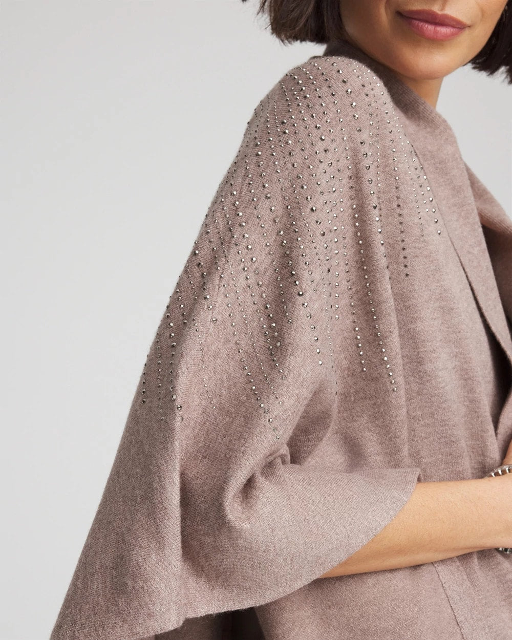 Chico's Outlet Taupe Heather Embellished Shawl Collar Ruana