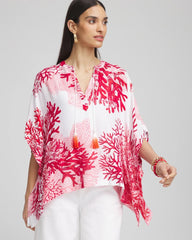 Chico's On Sale Red Glow Coral Reef Motif Poncho