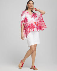 Chico's On Sale Red Glow Coral Reef Motif Poncho