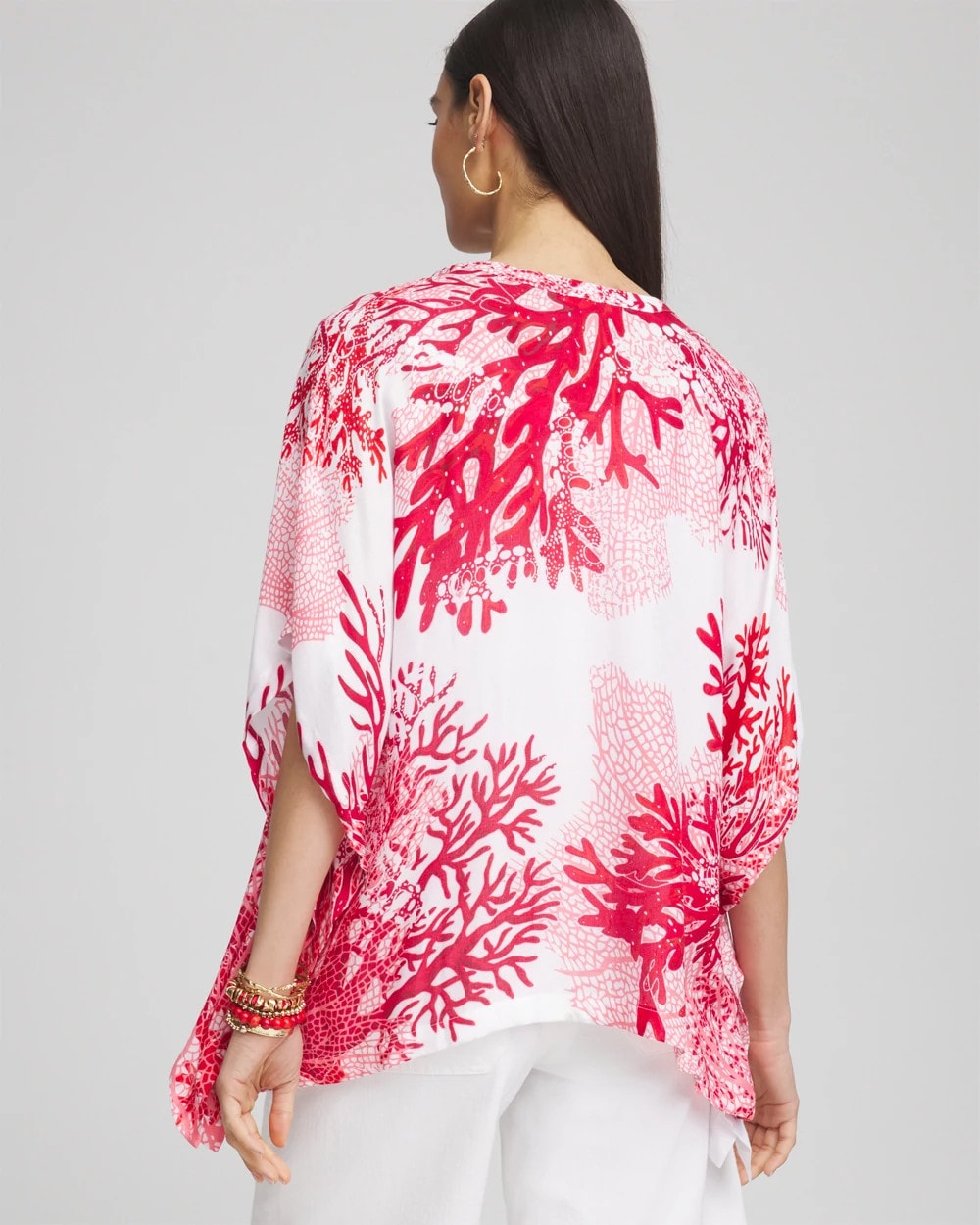 Chico's On Sale Red Glow Coral Reef Motif Poncho