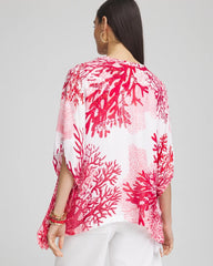 Chico's On Sale Red Glow Coral Reef Motif Poncho