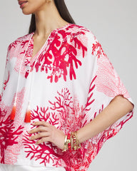 Chico's On Sale Red Glow Coral Reef Motif Poncho