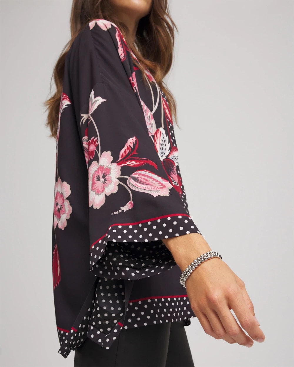 Chico's Online Black Short Floral Kimono