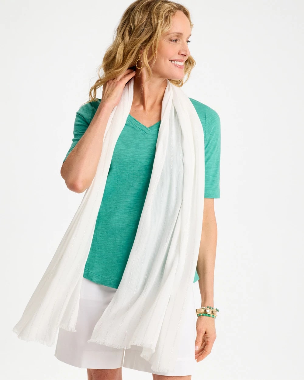 Chico's Outlet White Lurex Oblong Scarf