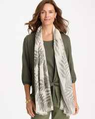 Chico's Online White Palm Embroidered Oblong Scarf