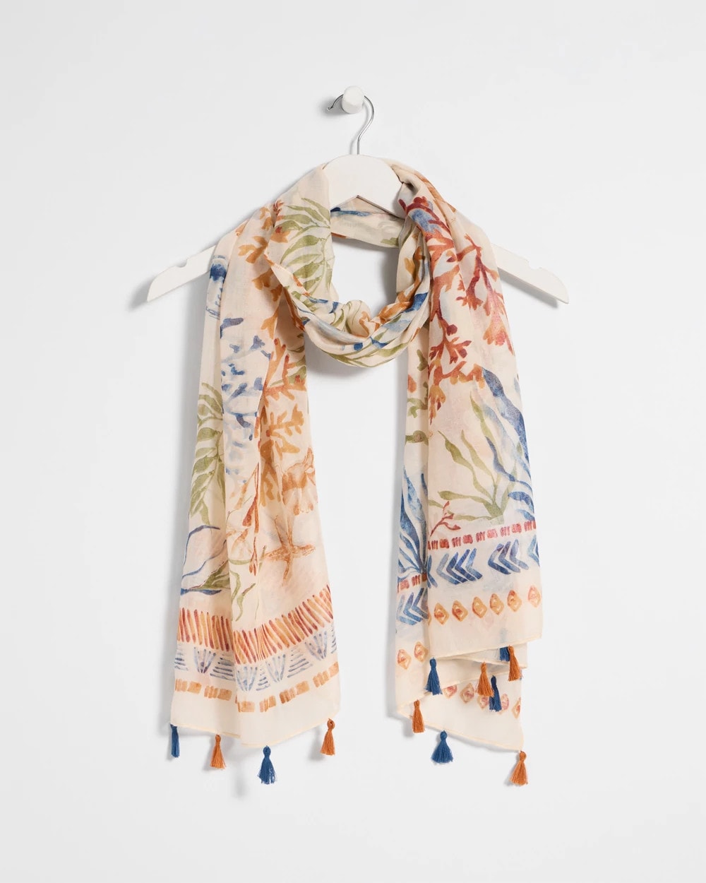 Chico's Discount Olive Sea Life Tassel Oblong Scarf