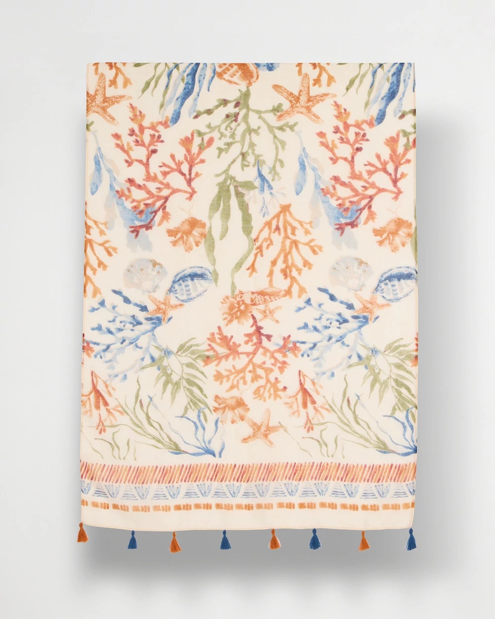 Chico's Discount Olive Sea Life Tassel Oblong Scarf
