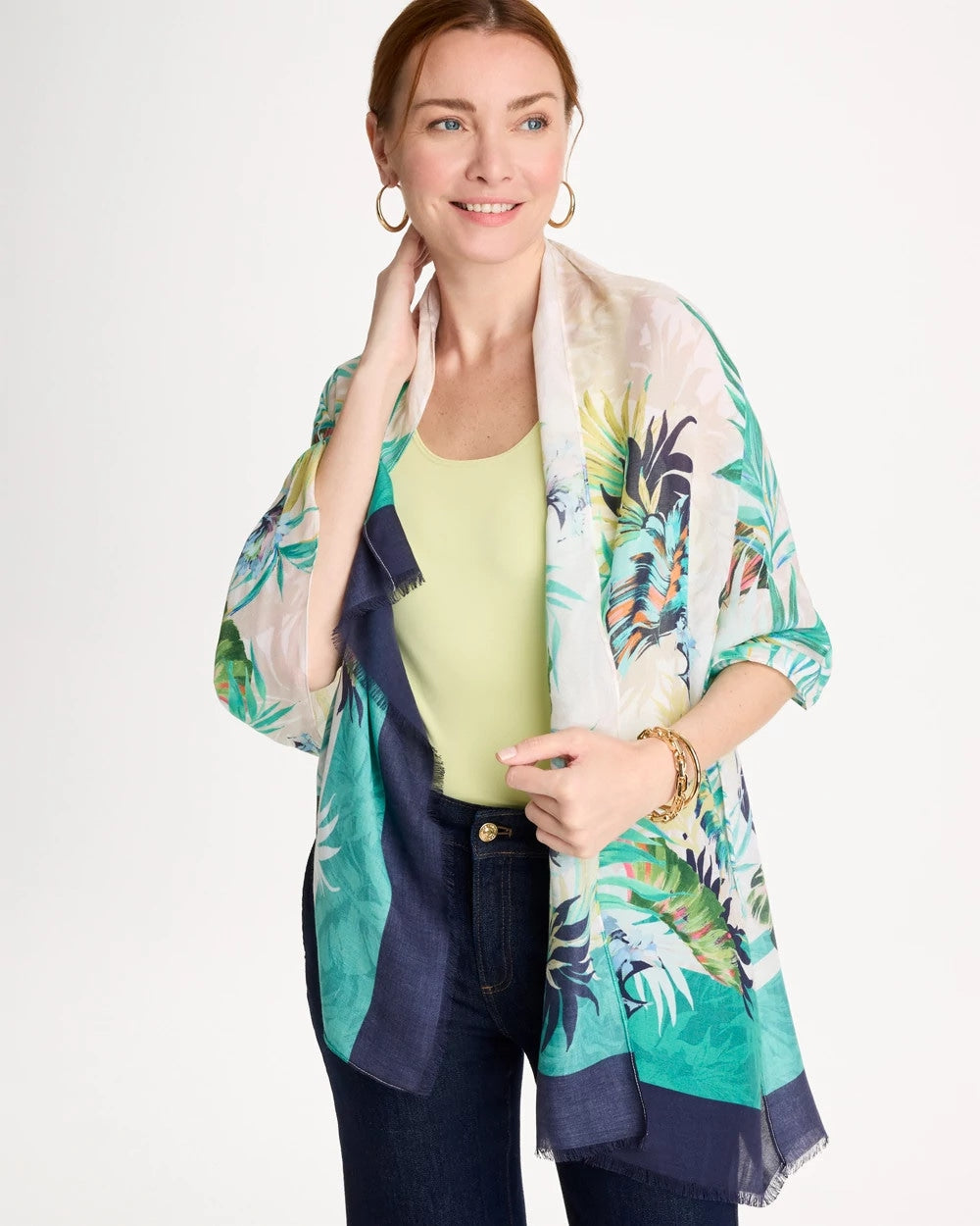 Chico's Online Topanga Green Printed Oblong Scarf