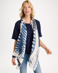 Chico's Discount Passport Blue Palm Frond Oblong Scarf