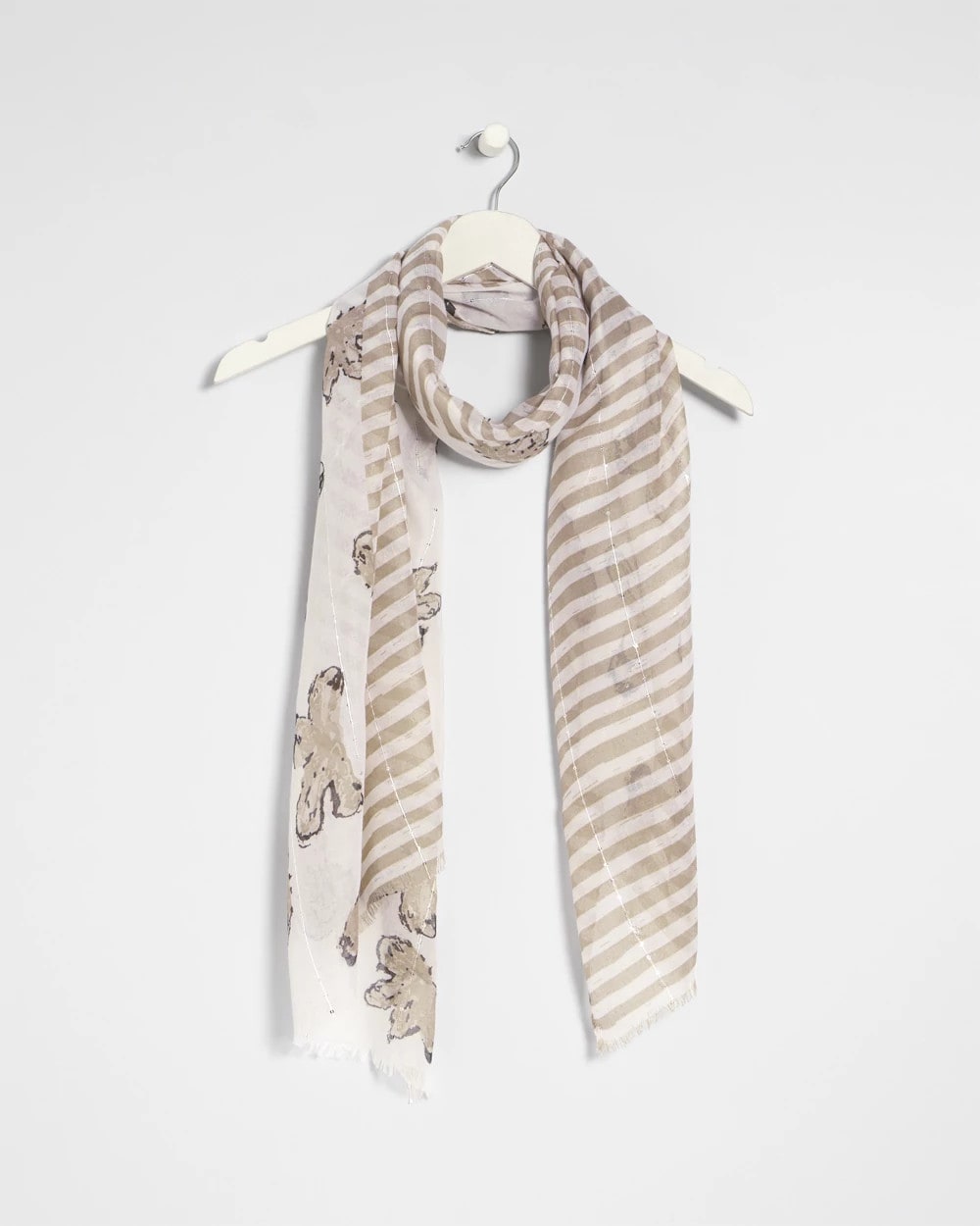 Chico's For Sale Neutral Striped Floral Oblong Scarf