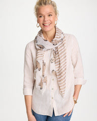 Chico's For Sale Neutral Striped Floral Oblong Scarf