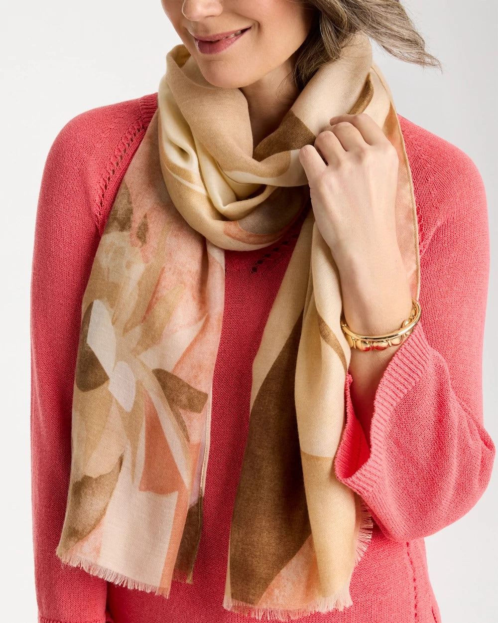 Chico's Outlet Neutral Neutral Floral Oblong Scarf