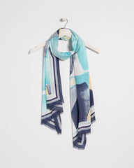 Chico's Discount Passport Blue Artisanal Patch Oblong Scarf