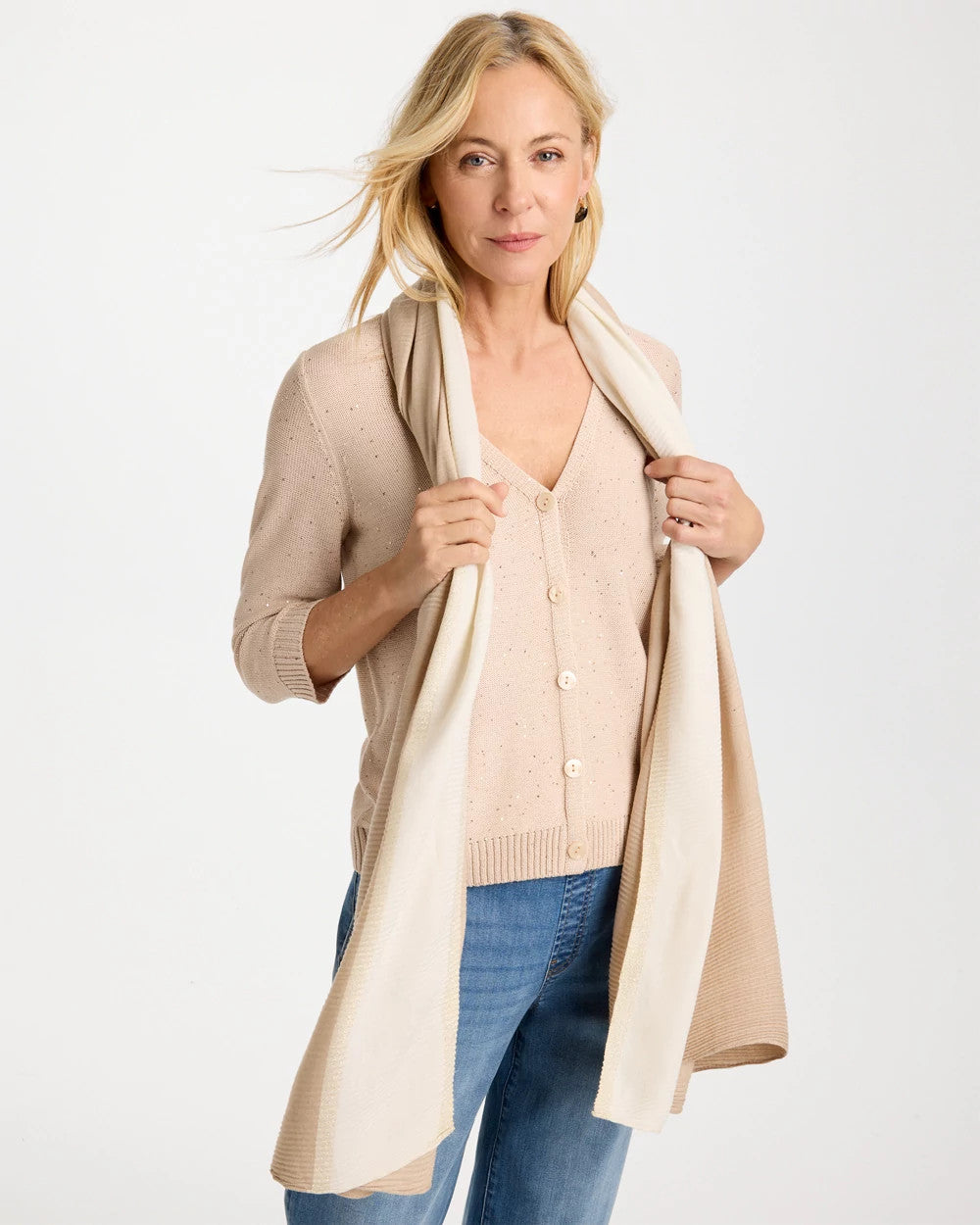Chico's For Sale Neutral Ombre Pleated Oblong Scarf