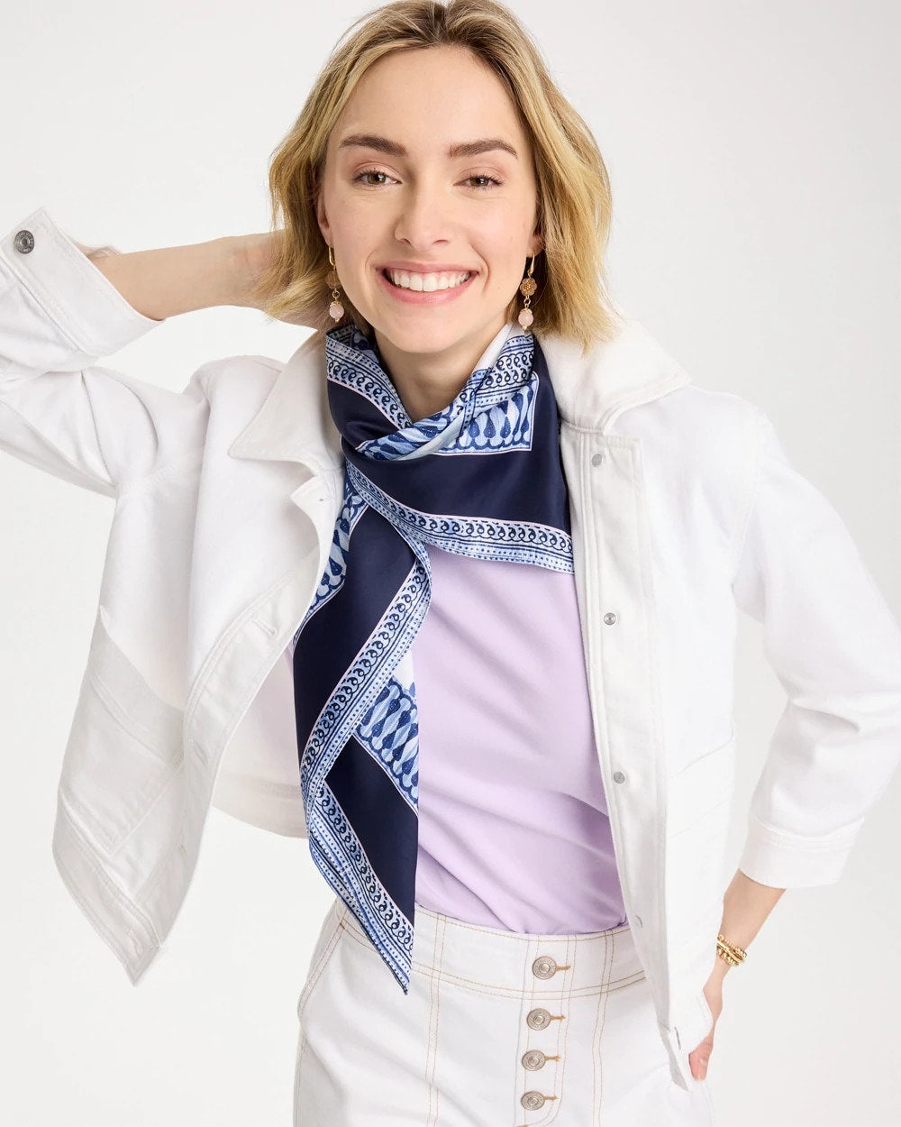 Chico's Discount Amparo Blue Ellie Sprigs Square Scarf