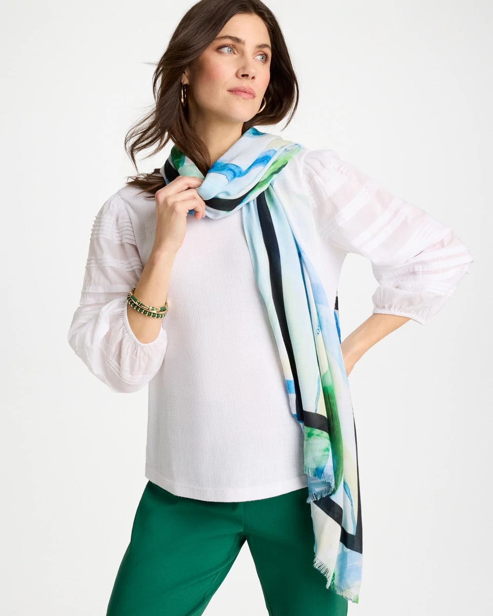 Chico's Sale Amparo Blue Blooming Brush Oblong Scarf