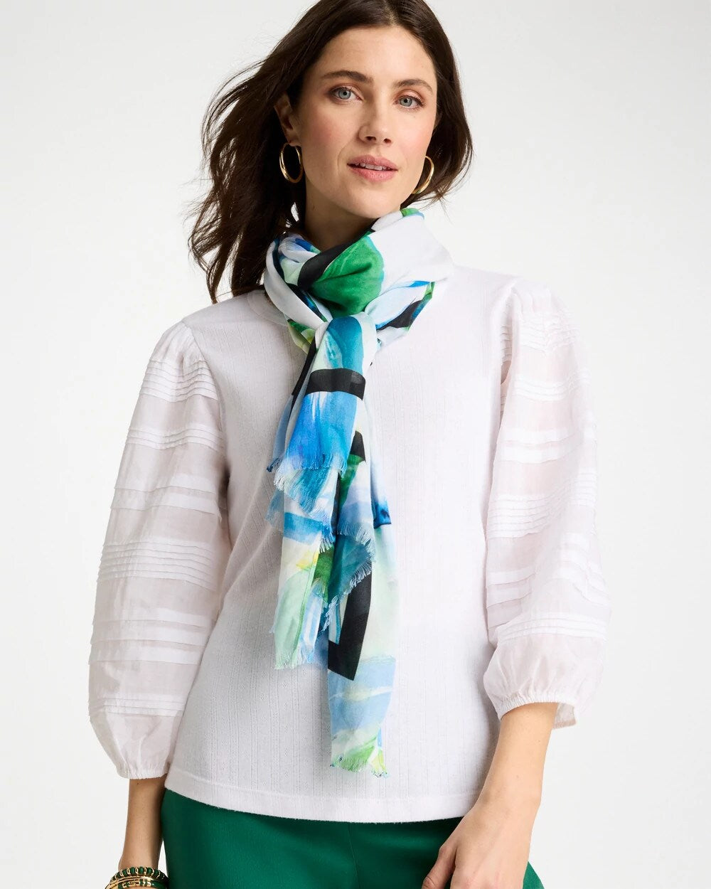 Chico's Sale Amparo Blue Blooming Brush Oblong Scarf