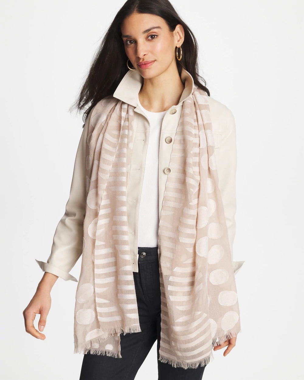 Chico's On Sale Neutral Neutral Polka Dot Oblong Scarf