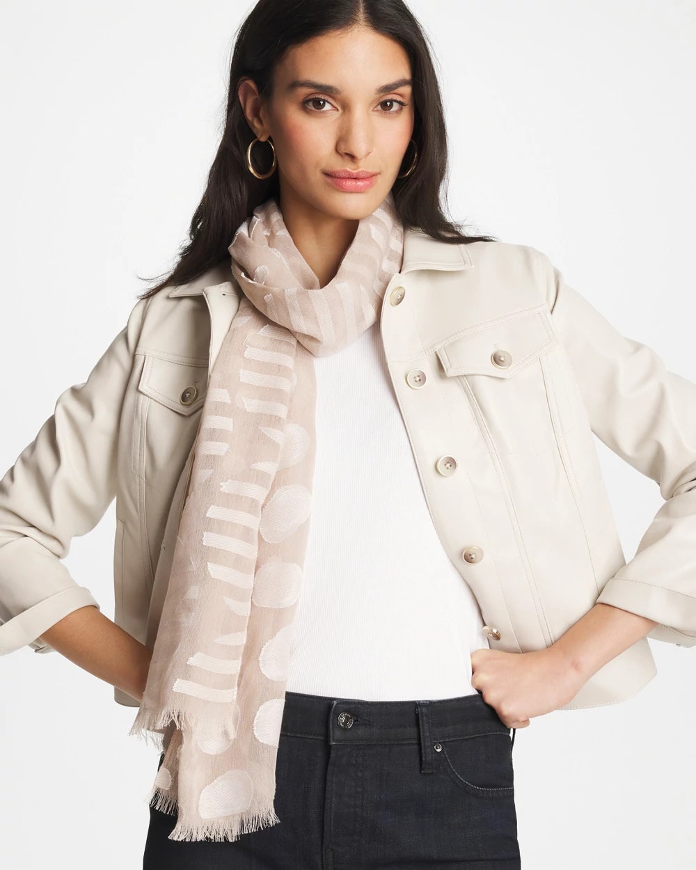 Chico's On Sale Neutral Neutral Polka Dot Oblong Scarf