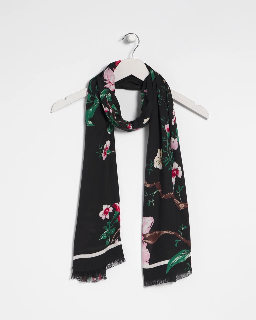 Chico's Online Black Kyoto Bloom Oblong Scarf