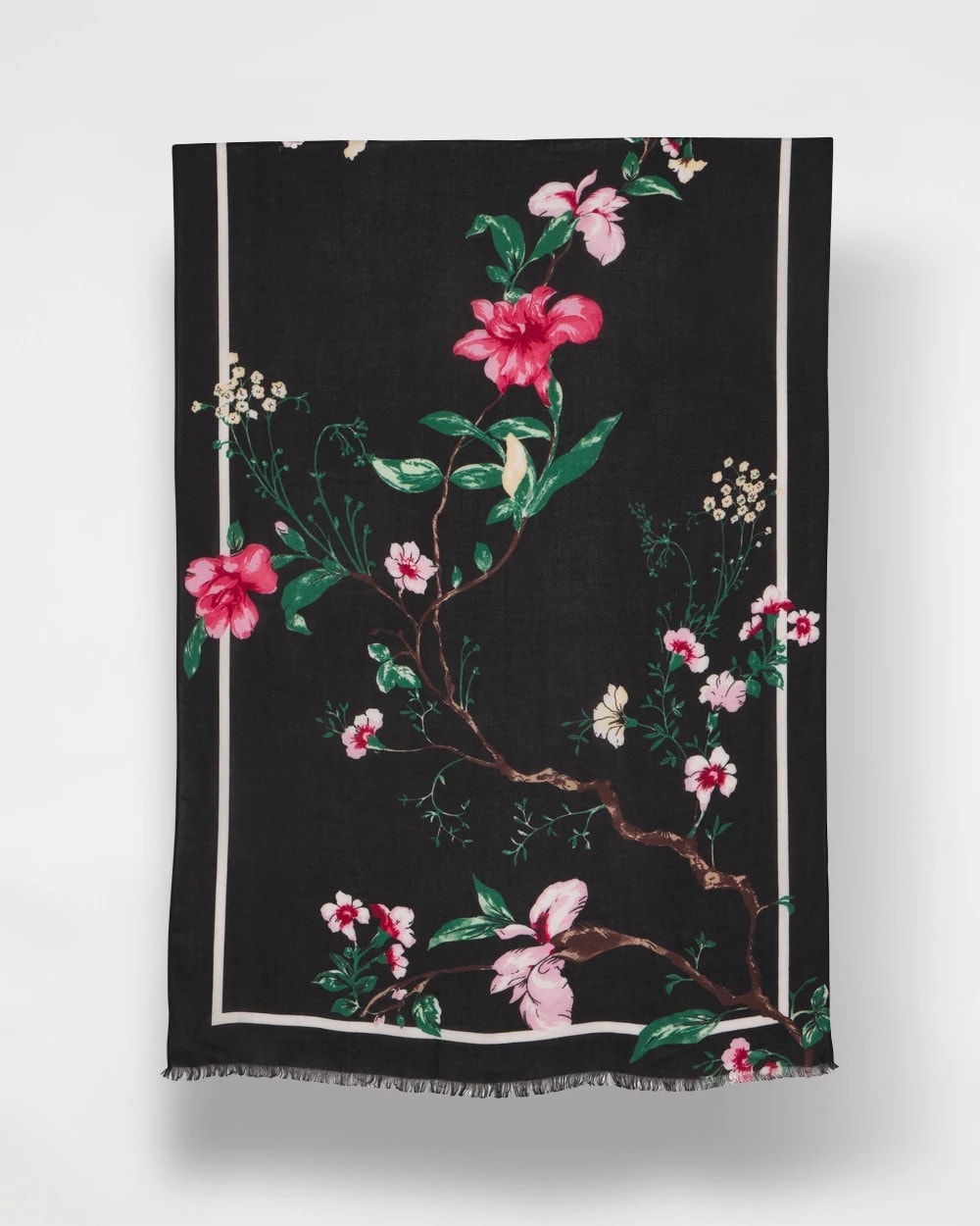 Chico's Online Black Kyoto Bloom Oblong Scarf