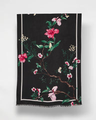 Chico's Online Black Kyoto Bloom Oblong Scarf