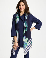 Chico's Outlet Passport Blue Printed Oblong Scarf