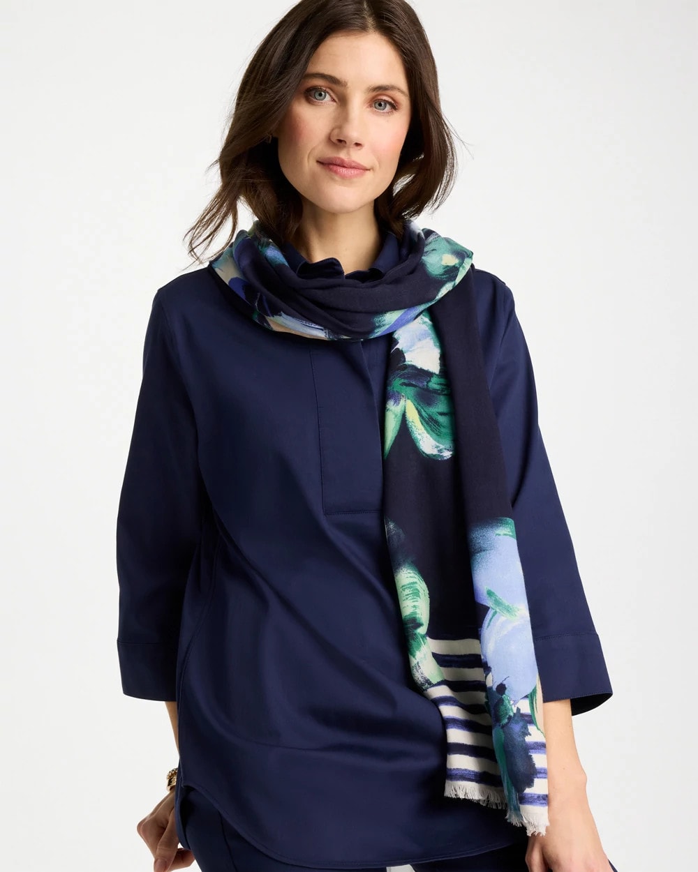 Chico's Outlet Passport Blue Printed Oblong Scarf